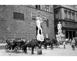 1955 03498 carrozzelle fiaccherai in piazza Signoria David Ercole e Caco